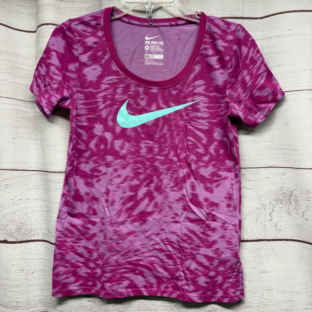 Nike Women's Dri-FIT Tie Dye T-Shirt Size Medium Purple Mint Green Swoosh